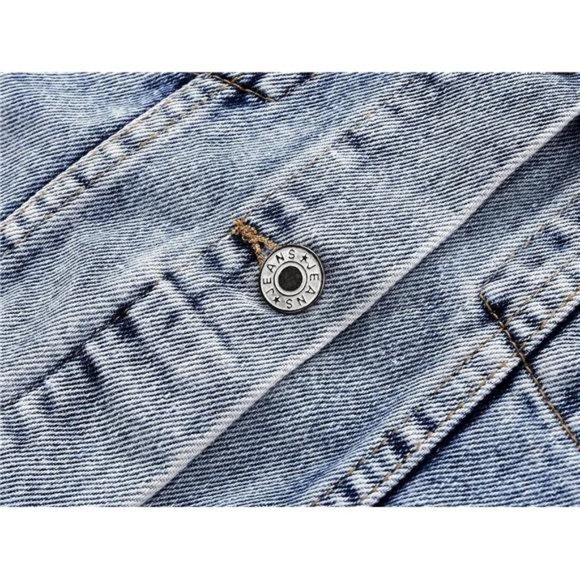 Women's Embroidered Rivet Pearl Short Denim Jacket Coat Snowflake Blue - Picture 5 of 5